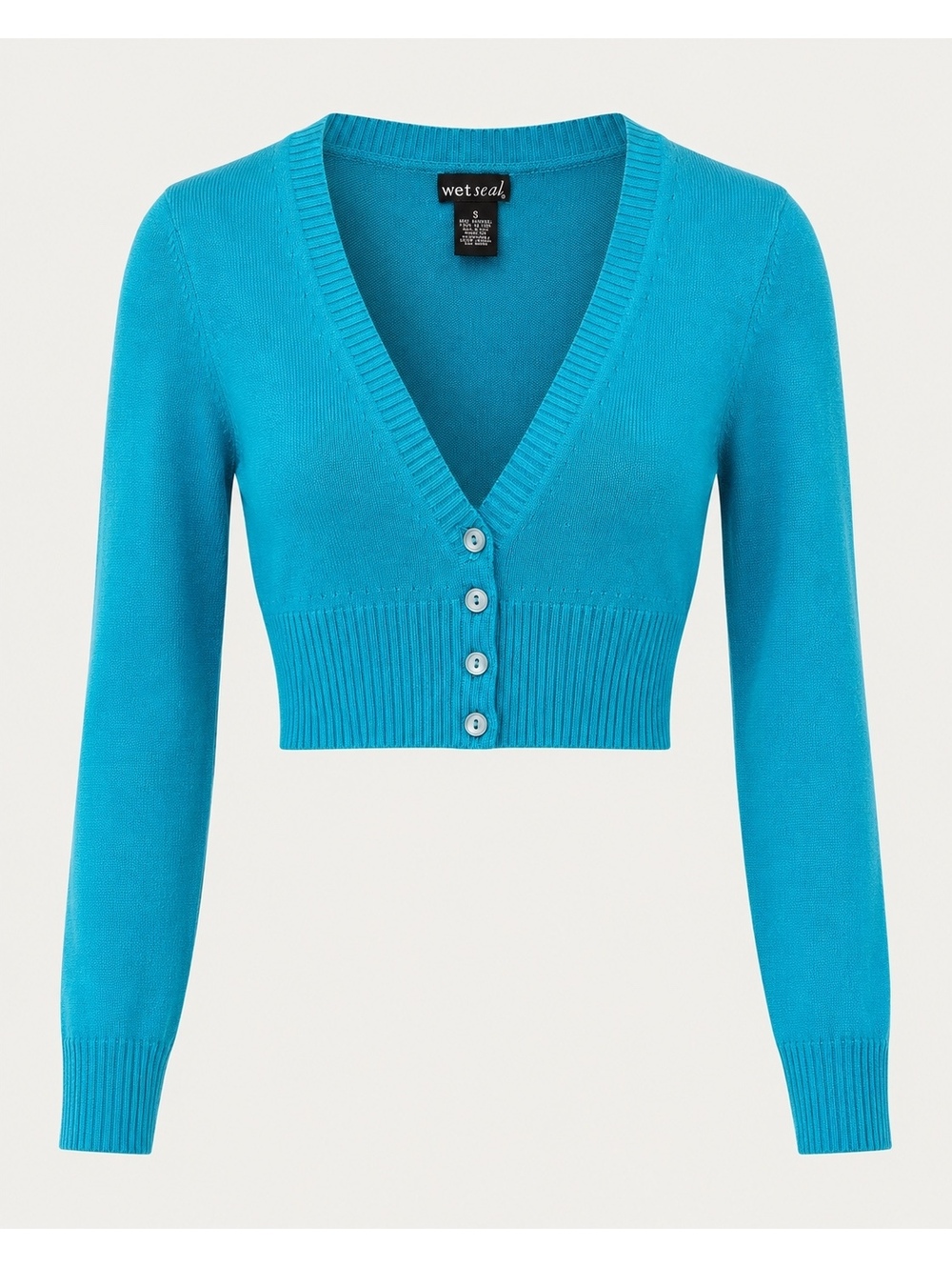Wet Seal Turquoise Cropped V-Neck Cardigan Size Small